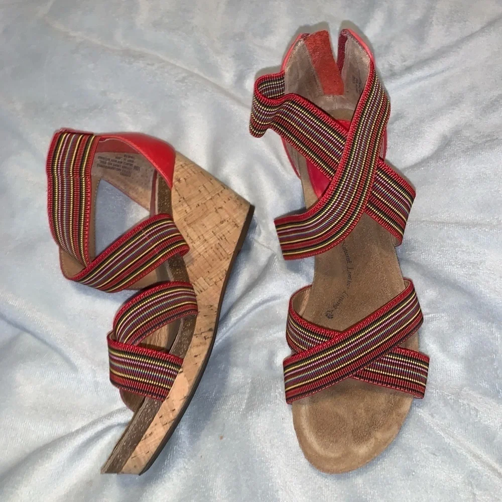 Sofft Cary red Colorful Strappy Wedge cork Sandals size 10 leather color summer